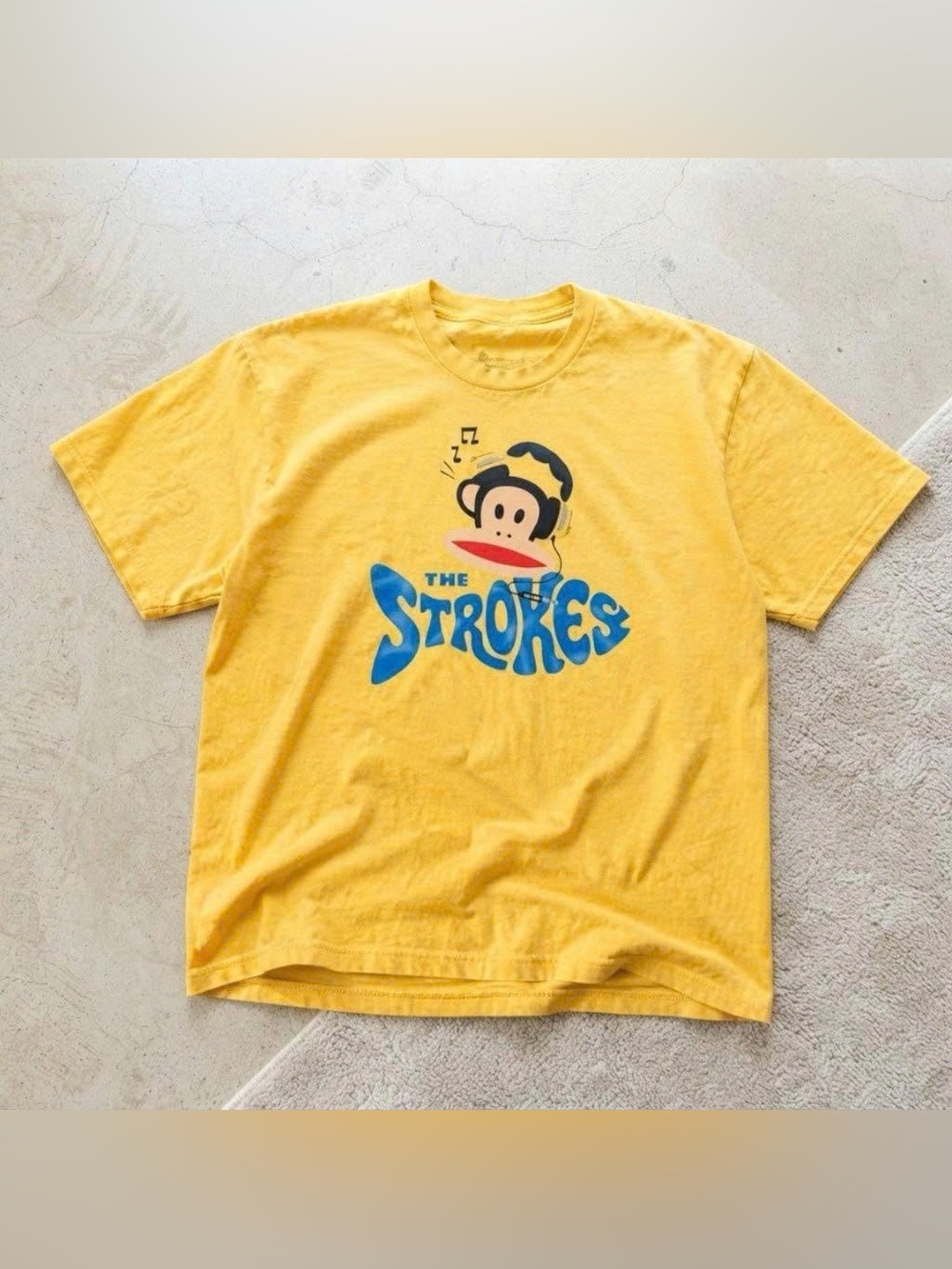 Paul Frank Yellow Graphic Tee with Blue 'The Strokes' Logo